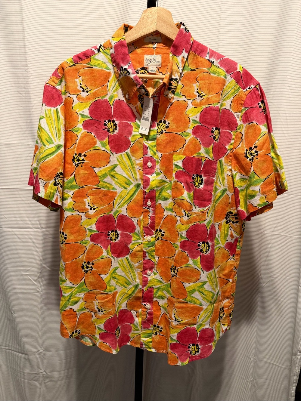J.Crew 100% Linen Short Sleeve Shirt Hawaiian Floral Size Large Classic Fit